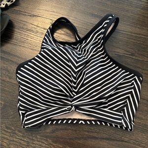 Kona Sol Black and White Striped Bikini Top